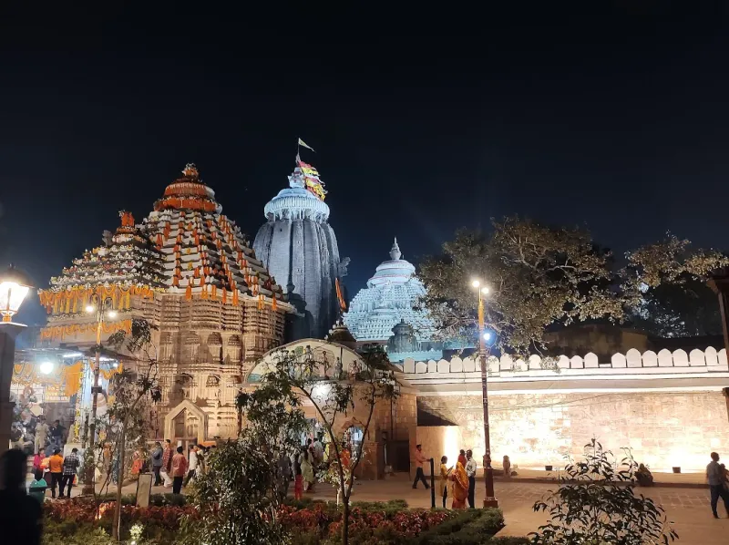 Sri Jagannath Temple at Puri lit at night above the boundary wall